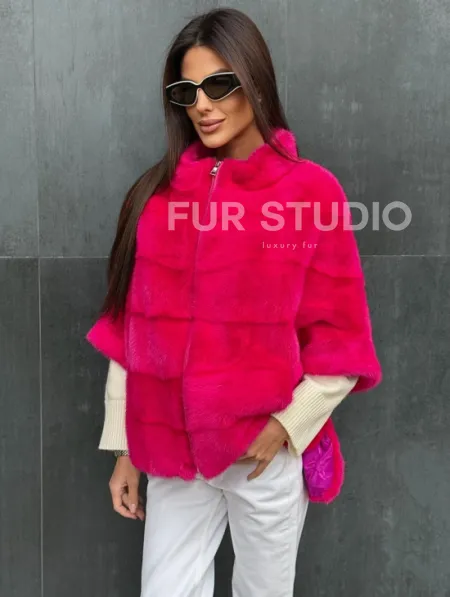 Норковая кофта на молнии - фуксия - фото 3
