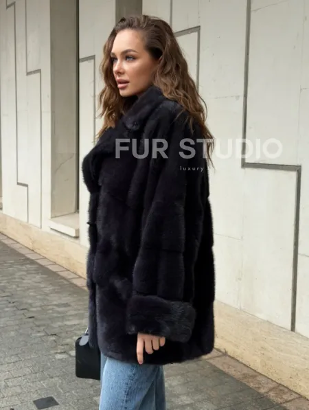 Норковый полушубок - английский воротник - фото 7