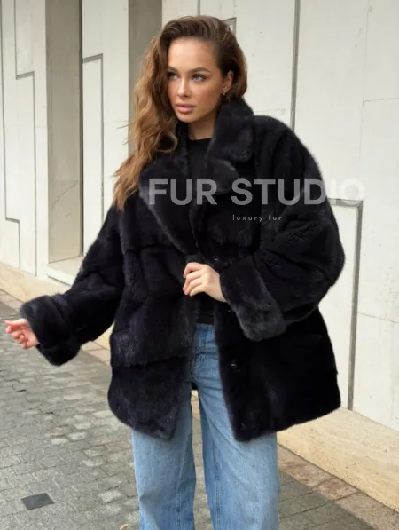 Норковый полушубок - английский воротник - фото 6