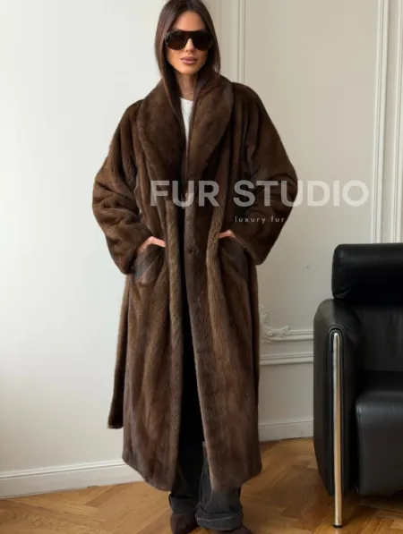 Норковое пальто - воротник шаль - фото 4