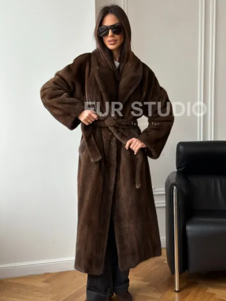 Норковое пальто - воротник шаль - фото 0