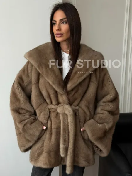 Норковая шуба пастель с капюшоном - фото 0