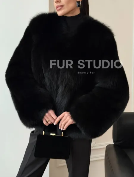 Черная короткая шуба из песца - фото 3