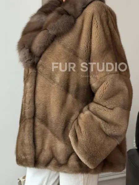 Норковый полушубок - воротник куница - фото 1