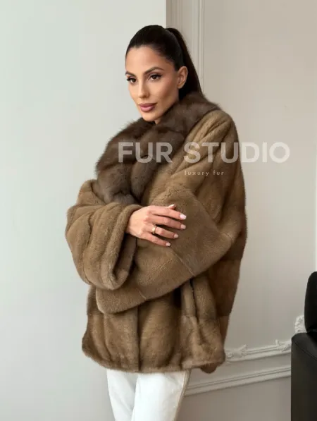 Норковый полушубок - воротник куница - фото 12