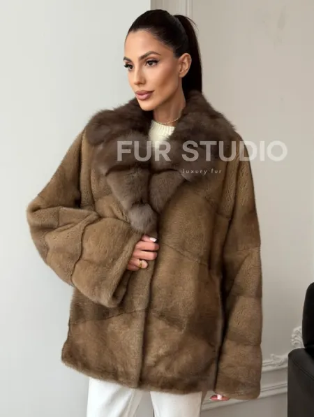 Норковый полушубок - воротник куница - фото 11