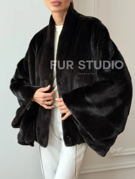 Короткая норковая шуба - пончо - фото 1