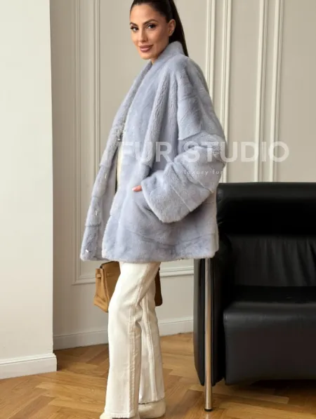 Голубая норковая шуба - жакет - фото 3