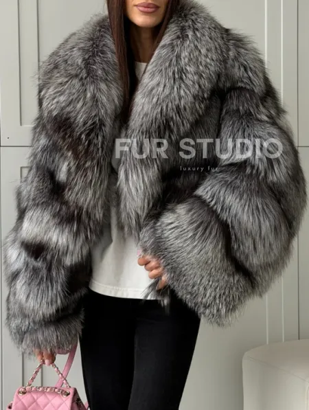 Полушубок из натурального меха чернобурки - фото 5