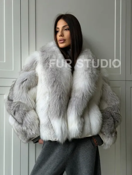 Полушубок из белой лисы, рукава - косички - фото 10
