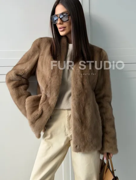 Женский норковый полушубок пастель - фото 0