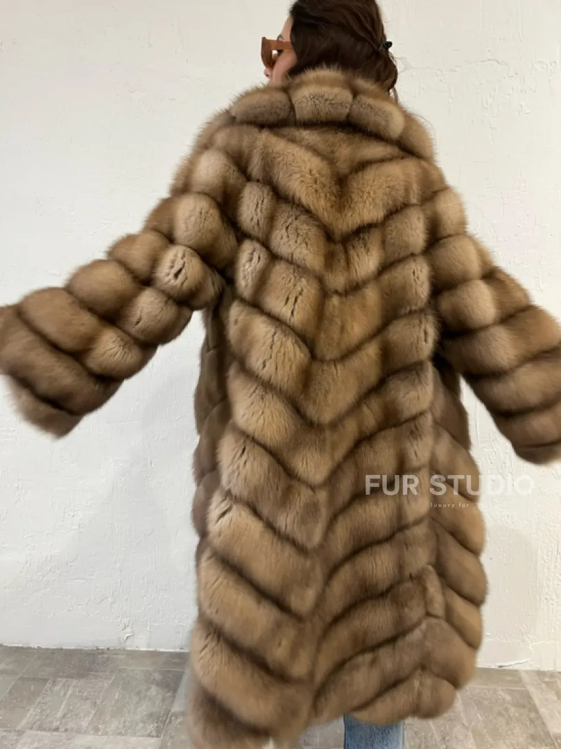 Шуба из меха куницы воротник шаль - фото 3