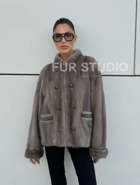 Жакет норковый в цвете сапфир - фото 8