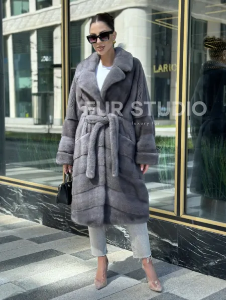 Норковая шуба в цвете сапфир - фото 0