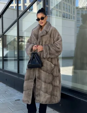 Шуба из меха норки в стиле «Oversize» - цвет сильвер - фото 8