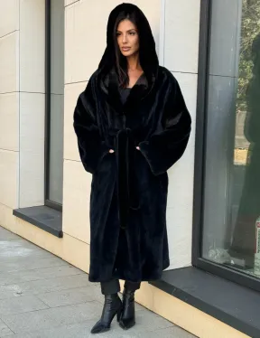 Норка кимоно BLACKGLAMA роспуск, капюшон кобра - фото 5