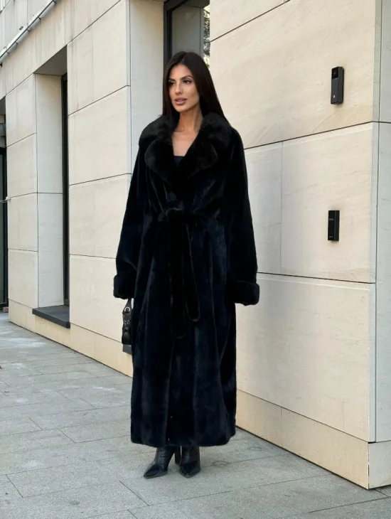 Длинная шуба кимоно Luxury Fashion из меха норки SAGA FURS - английский воротник - фото 6