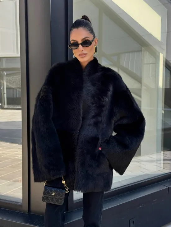 Двухсторонняя черная шуба-дублёнка из итальянской  тосканы - фото 10