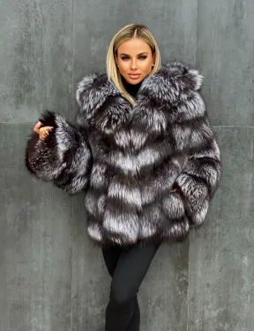 Шуба натуральная из чернобурки с капюшоном - фото 10