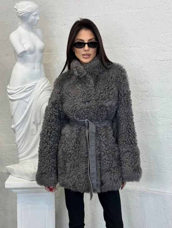 Двухсторонняя женская шуба - дублёнка из меха тиградо, стойка воротник - фото 9
