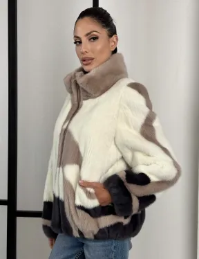 Норковый бомбер на молнии стойка воротник - фото 6