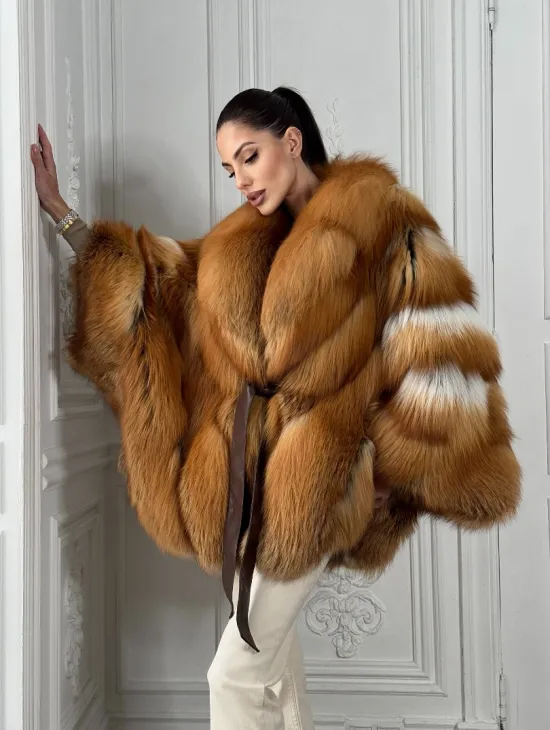 Шуба - пончо из меха огненной лисы огненно-рыжая - фото 9
