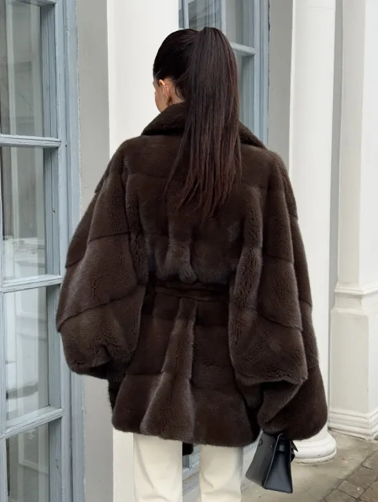 Летучка - шуба из норки с английским воротником цвет 