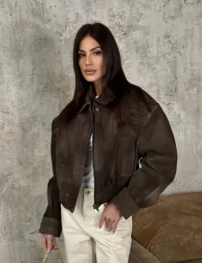 Современный кроп - бомбер из натуральной замши - фото 7