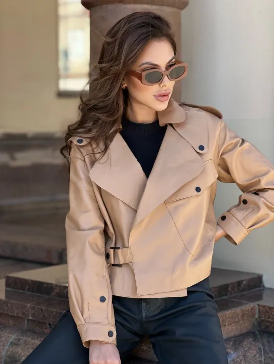 Популярная косуха в сливочной гладкой коже - фото 3