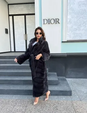 Длинная норковая шуба в цвете графит - фото 0