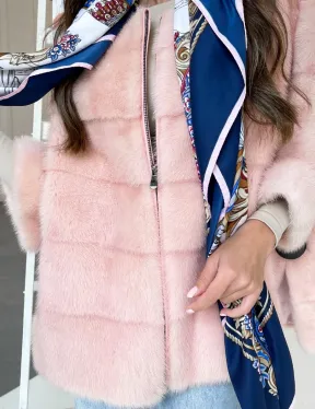 Норковая кофта на молнии в цвете сакура - фото 5