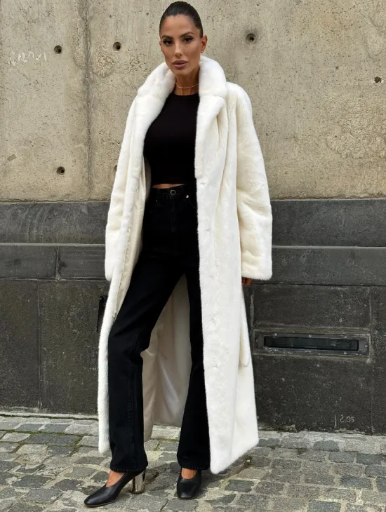 Длинная белая норковая шуба - фото 5