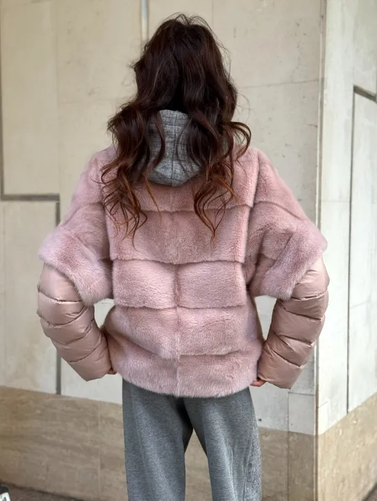 Зимняя норковая куртка - жилет с капюшоном - фото 6