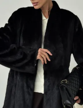 Длинная черная норковая шуба - фото 1