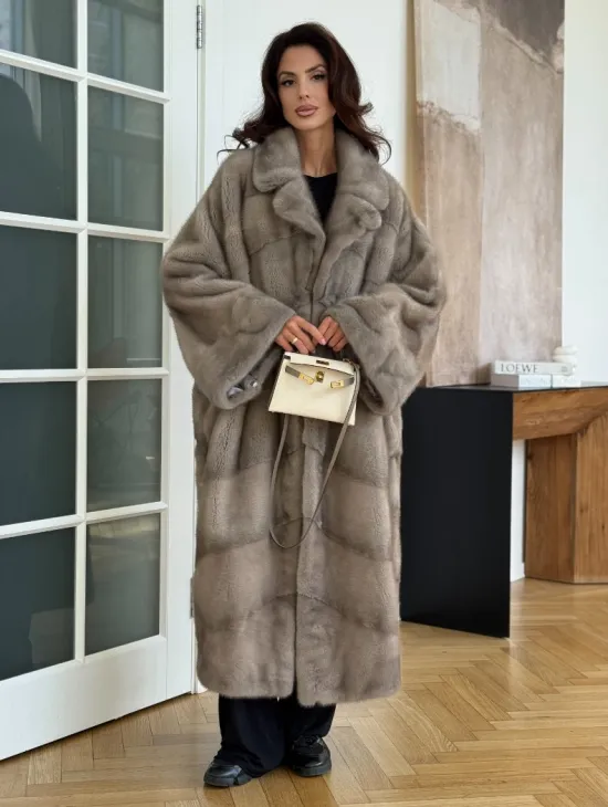 Серо-голубая норковая шуба - фото 0