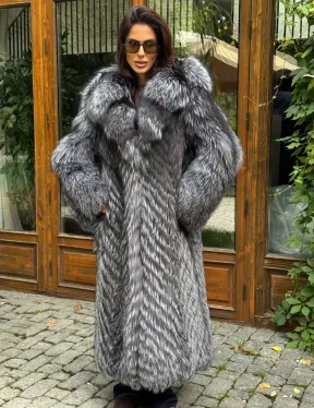 Длинная шуба из чернобурки в росшив - фото 7