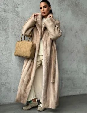 Длинная норковая шуба пастель - фото 0