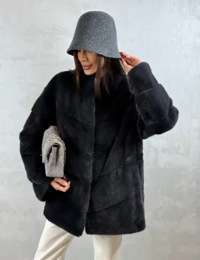 Полушубок норковый - темный графит - фото 4