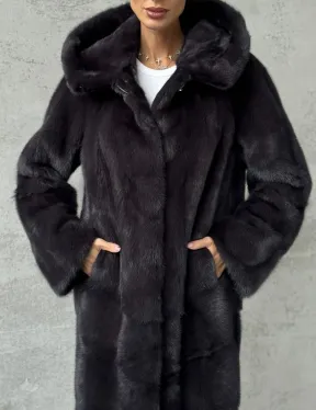 Женская норковая шуба с капюшоном - фото 1