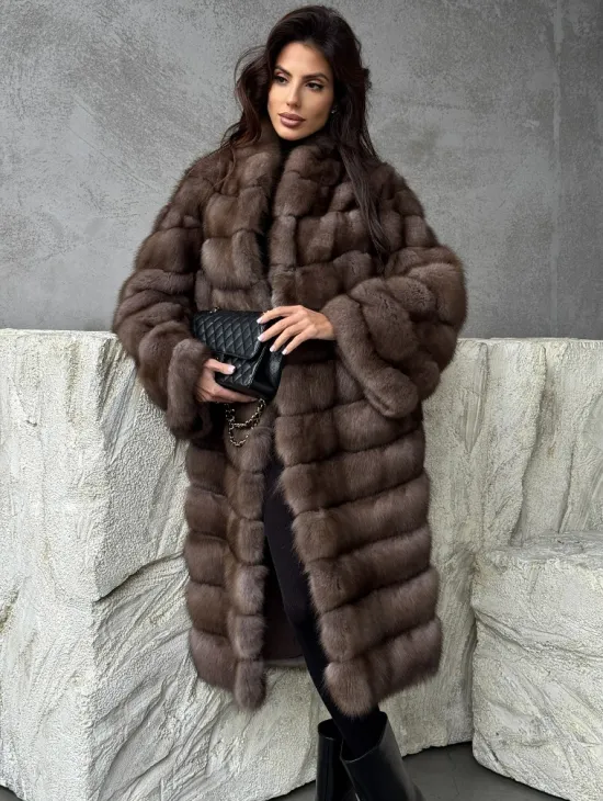 Шуба из куницы V-образный воротник - фото 4