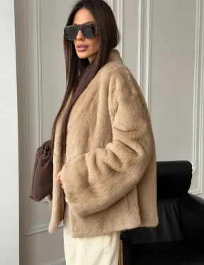 Норковый жакет (бежевый) - фото 3