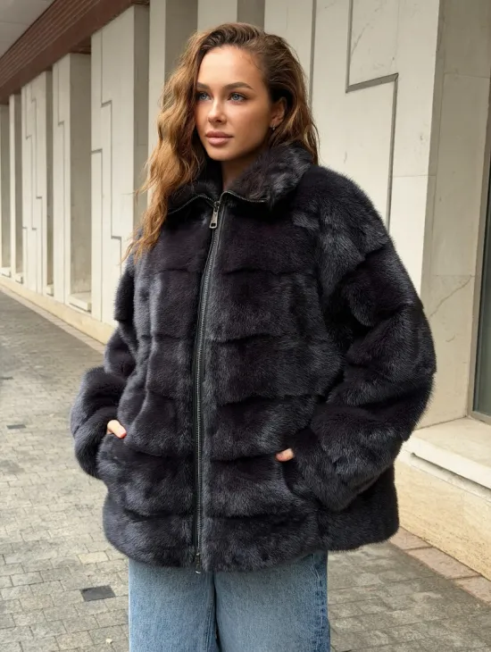 Норковая куртка на молнии - графит - фото 6