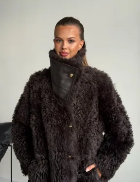 Дублёнка коричневая из овчины - тиградо - фото 12