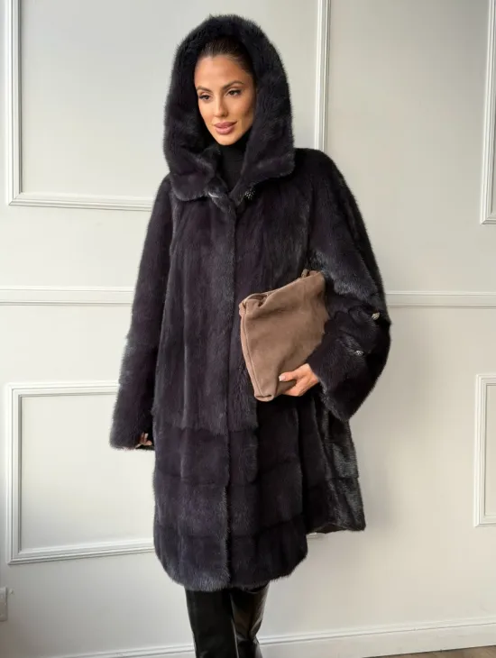 Норковая шуба с капюшоном - графит - фото 0