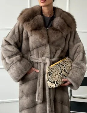 Шуба-кимоно норка в пол с капюшоном куница - фото 1