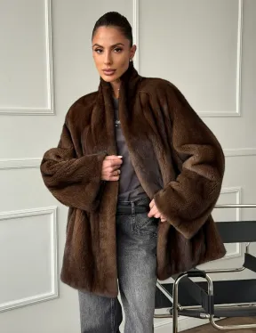 Норка жакет орех V-образный ворот - фото 0