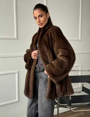 Норка жакет орех V-образный ворот - фото 7