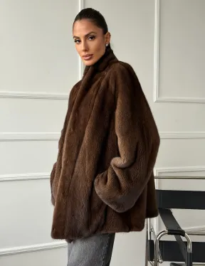 Норка жакет орех V-образный ворот - фото 8