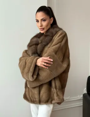 Норковый полушубок - воротник куница - фото 12