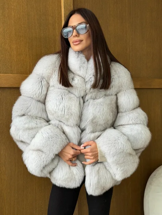 Шуба из натурального песца - стойка воротник - фото 5